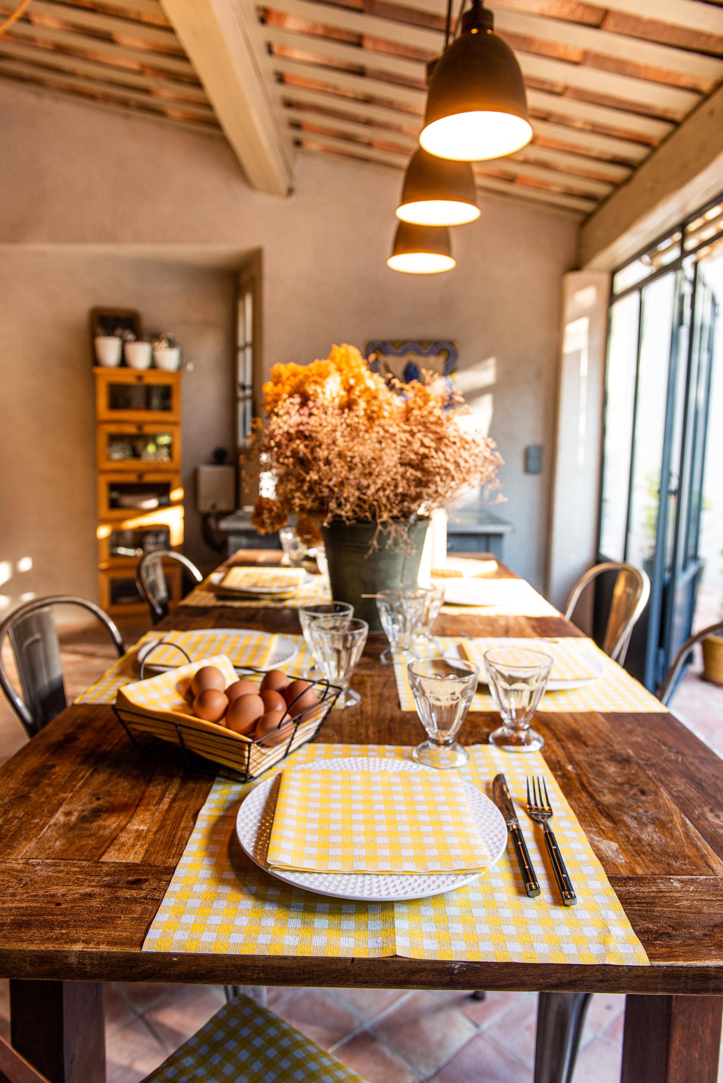 Dinner Napkin, Vichy Yellow - Françoise Paviot