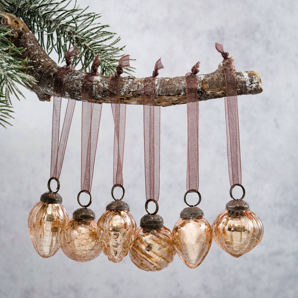 Rose Crackle Glass Baubles (Set of 6)