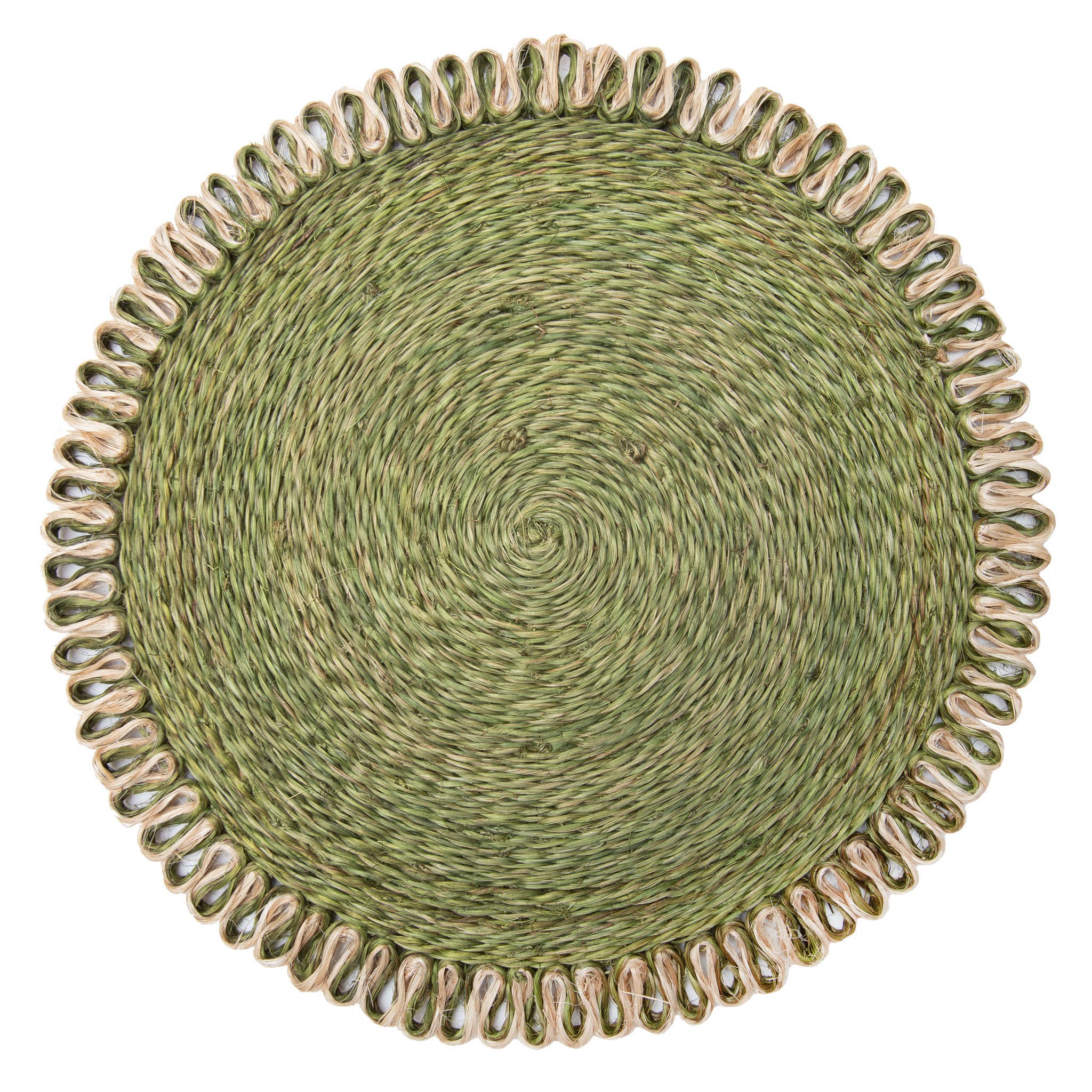 Placemats Loopy Abaca, Olive Green (15in round, set of 4)