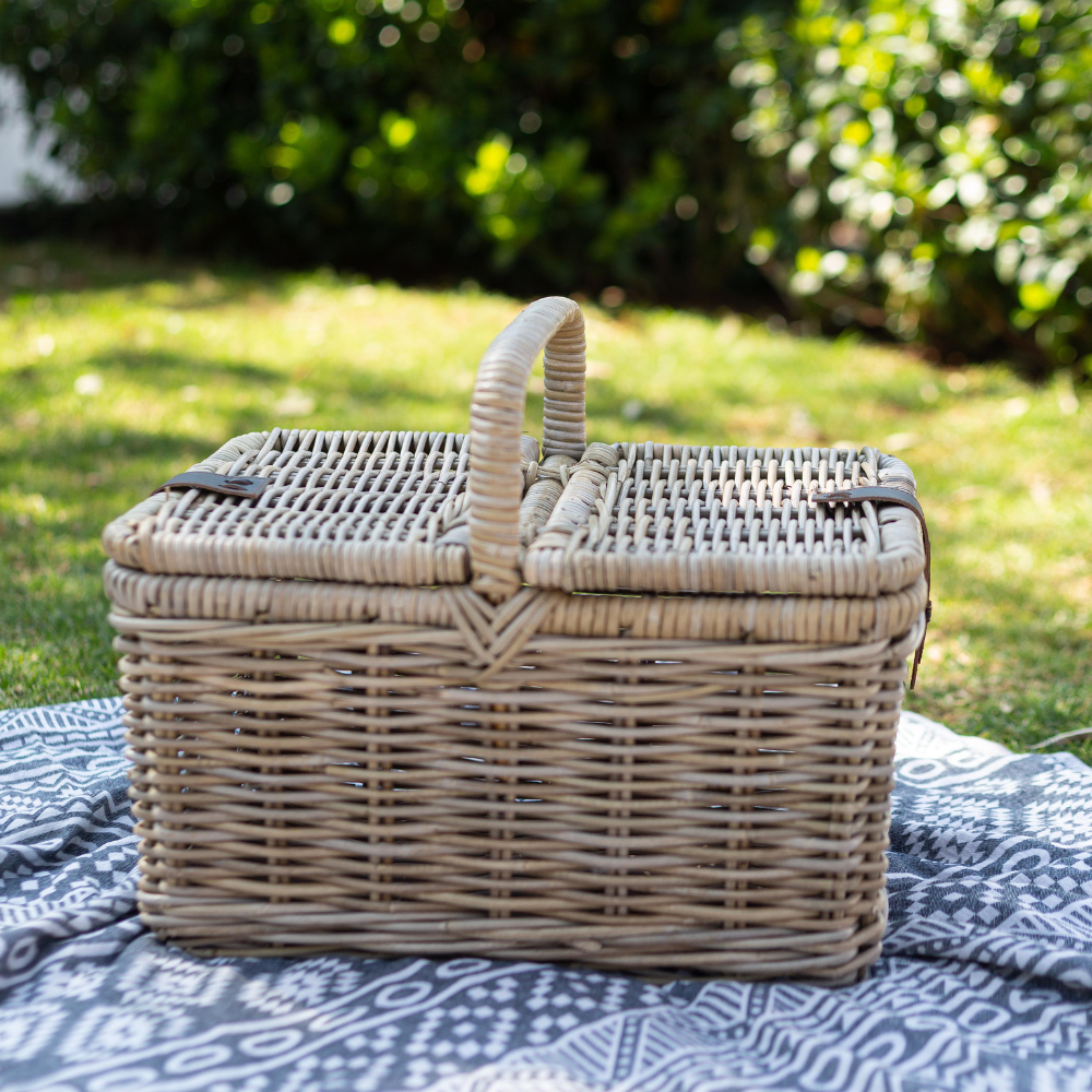 Rattan Picnic Basket with Faux Leather Strap Closure: 35cm