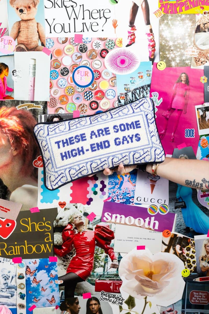 Pillow, 'High-End Gays' Needlepoint - Furbish Studio (8in x 14in)