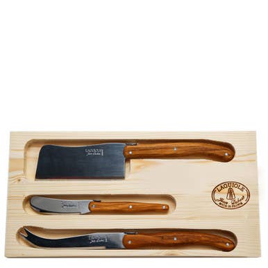 Cheese Knife Set, Rustic Olive Wood (3-piece) - Jean Dubost Laguiole