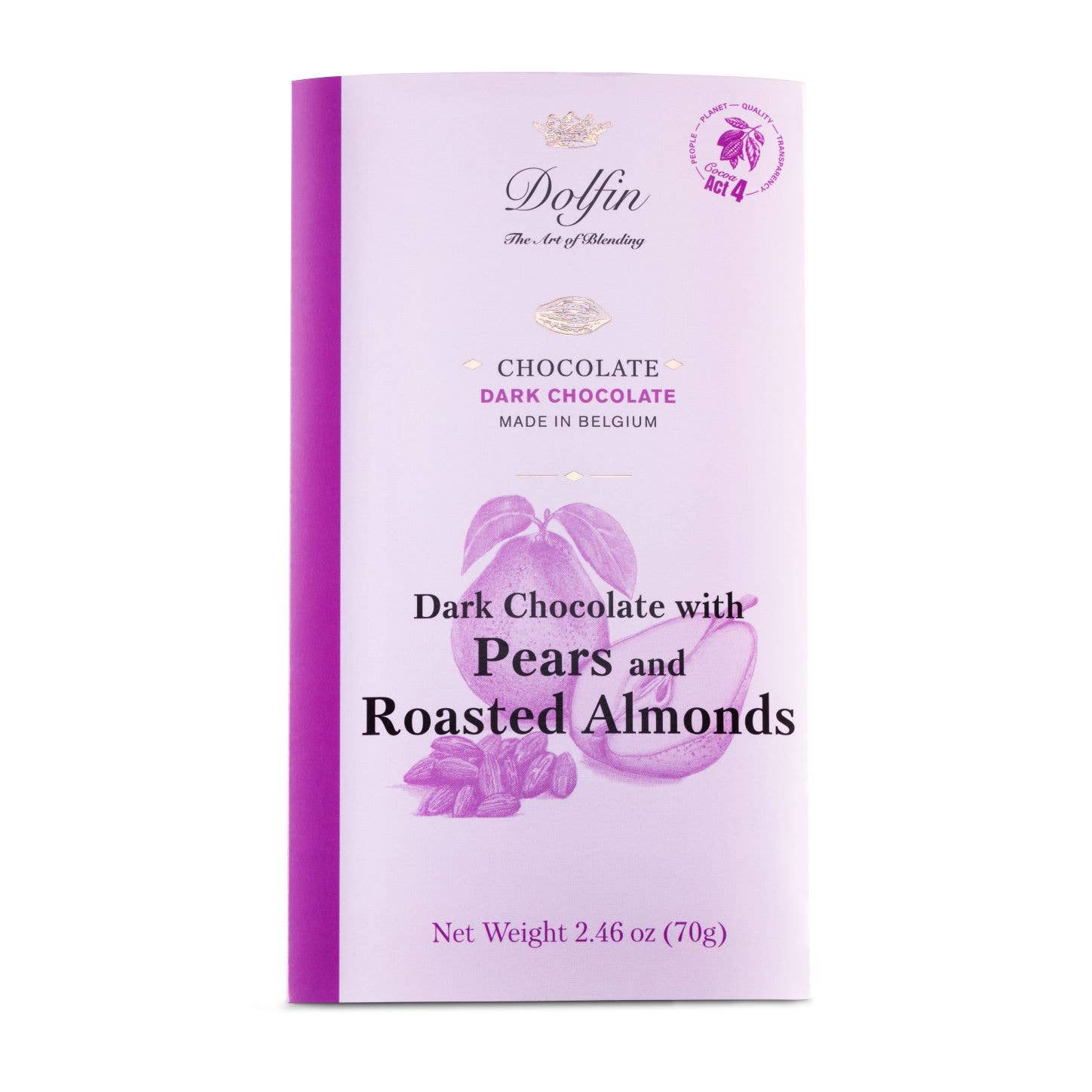 Dark Bar with Pear & Roasted Almonds, 60% Cocoa - Dolfin (2.5oz / 70g)
