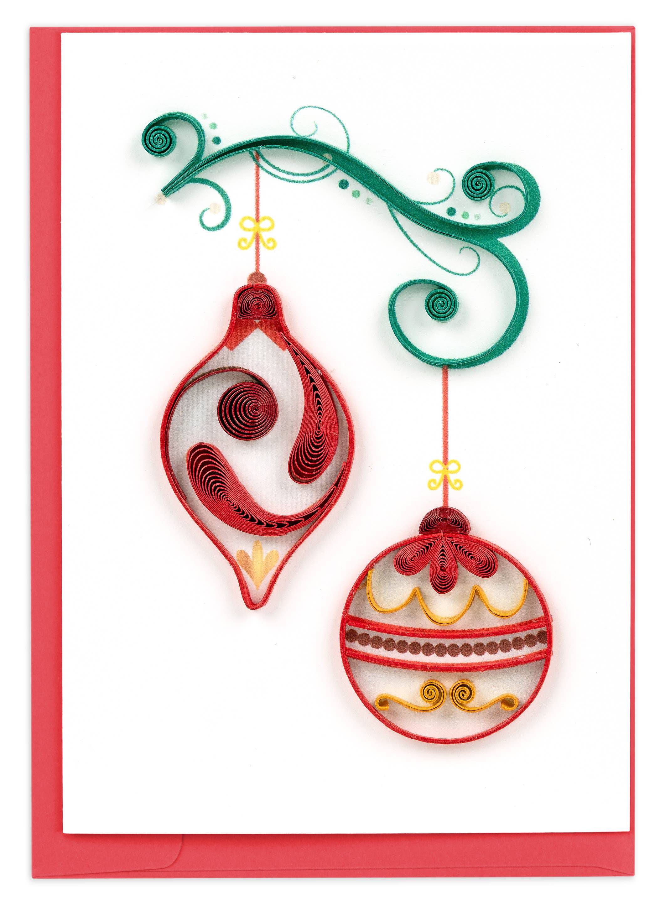 Mini Card, Red & Gold Ornaments - Quilling Card