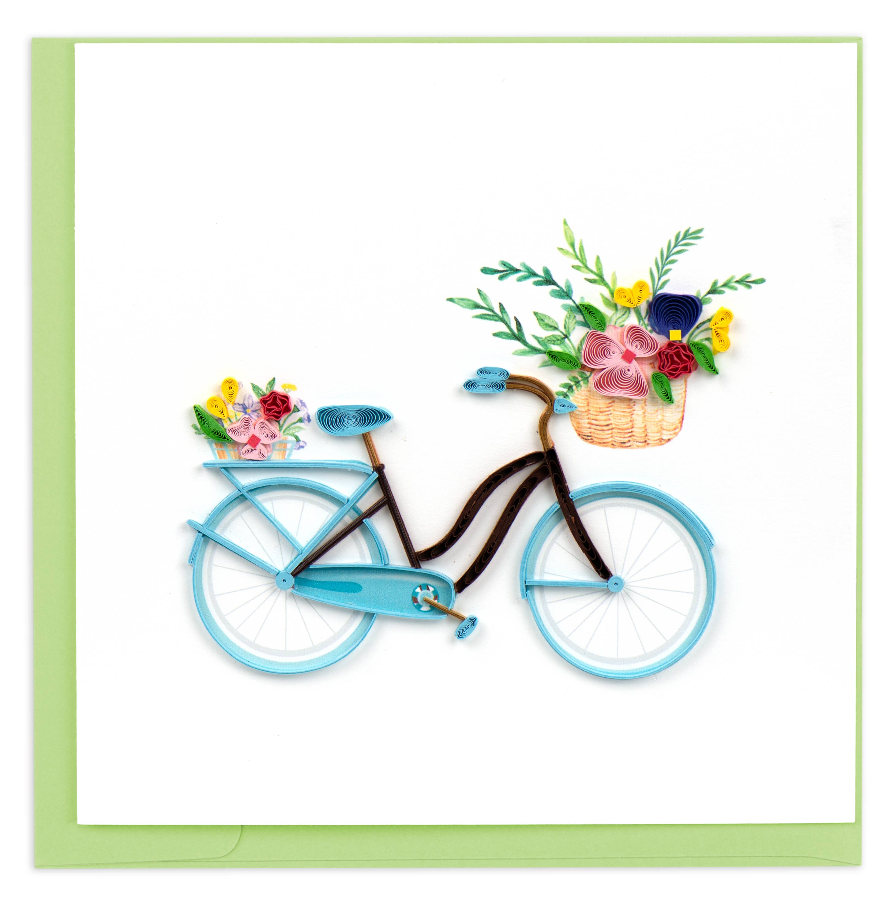 Card, Bicycle & Flower Basket - Quilling Card (6in sq, with envelope)