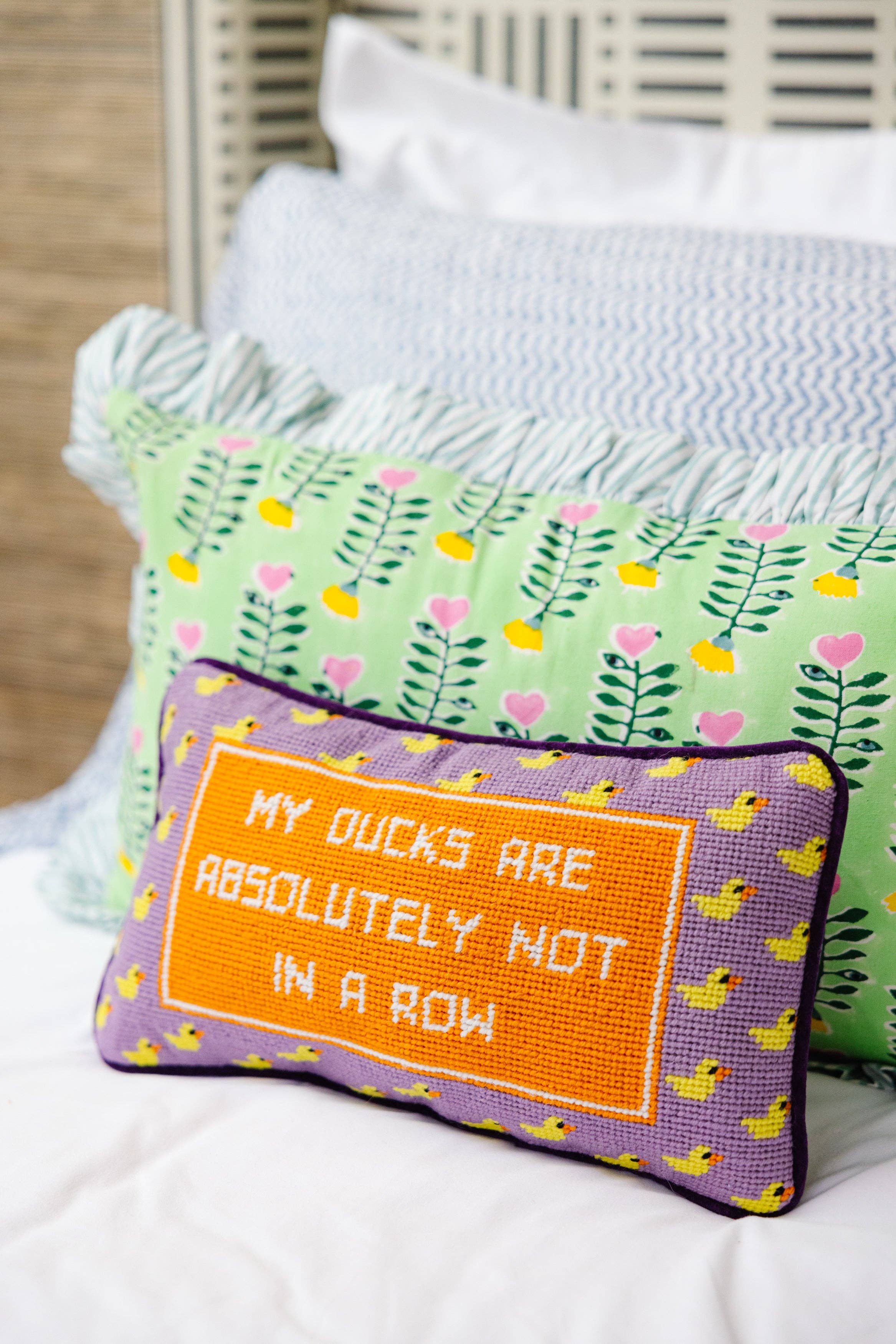 Pillow, 'Ducks in a Row' Needlepoint (8in x 14in)