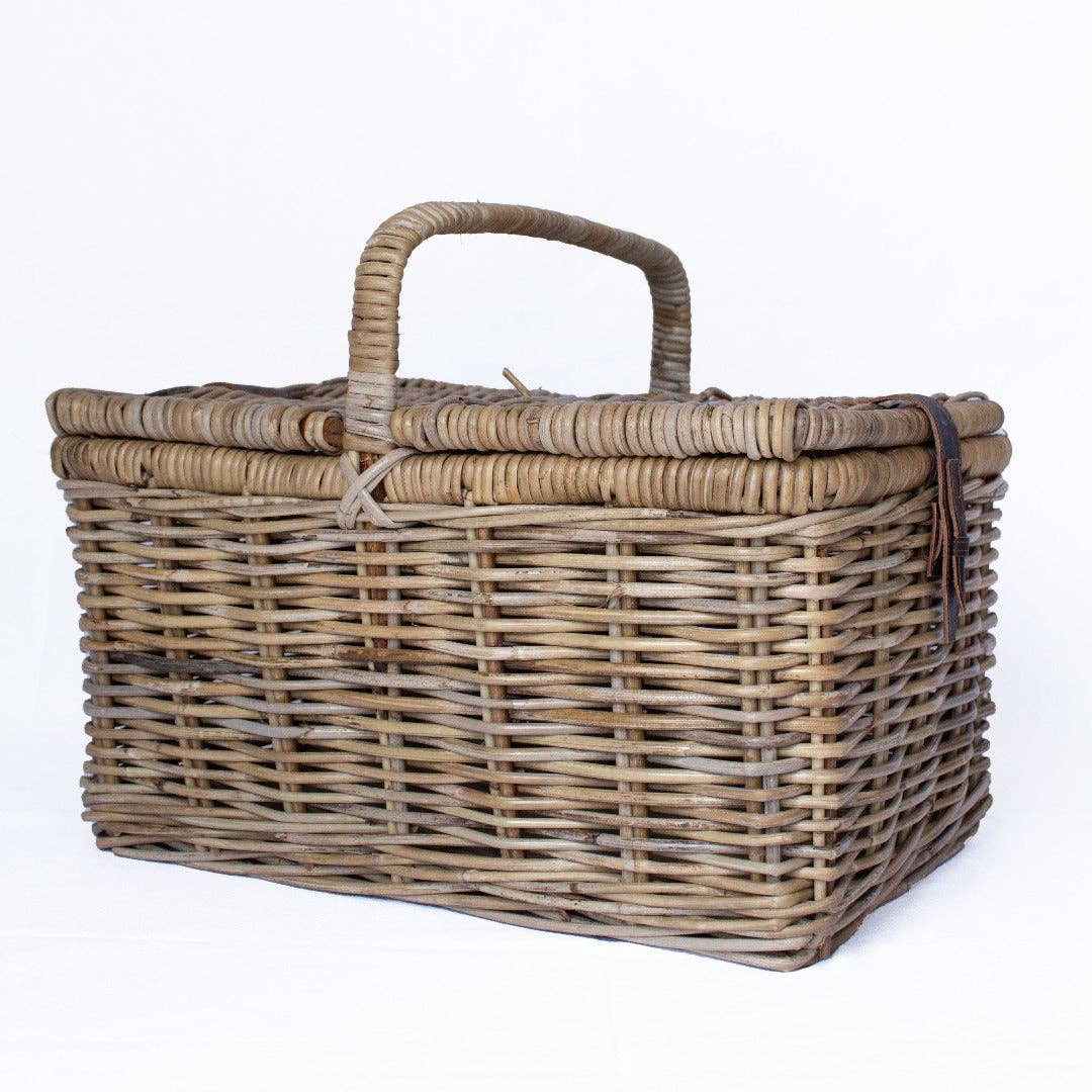 Rattan Picnic Basket with Faux Leather Strap Closure: 35cm
