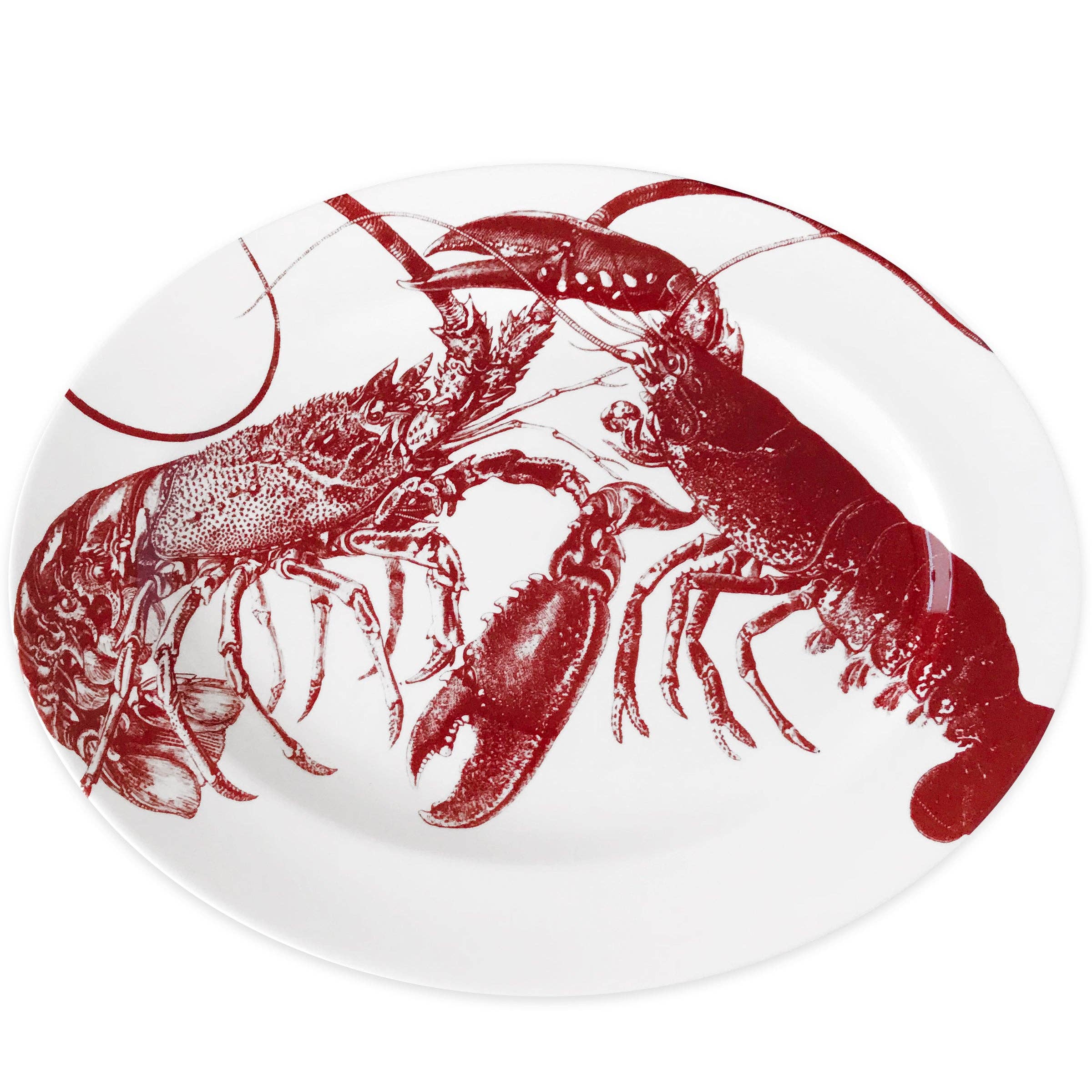 Red Lobster Large Oval Rimmed Platter - Caskata (16in x 12.5in)