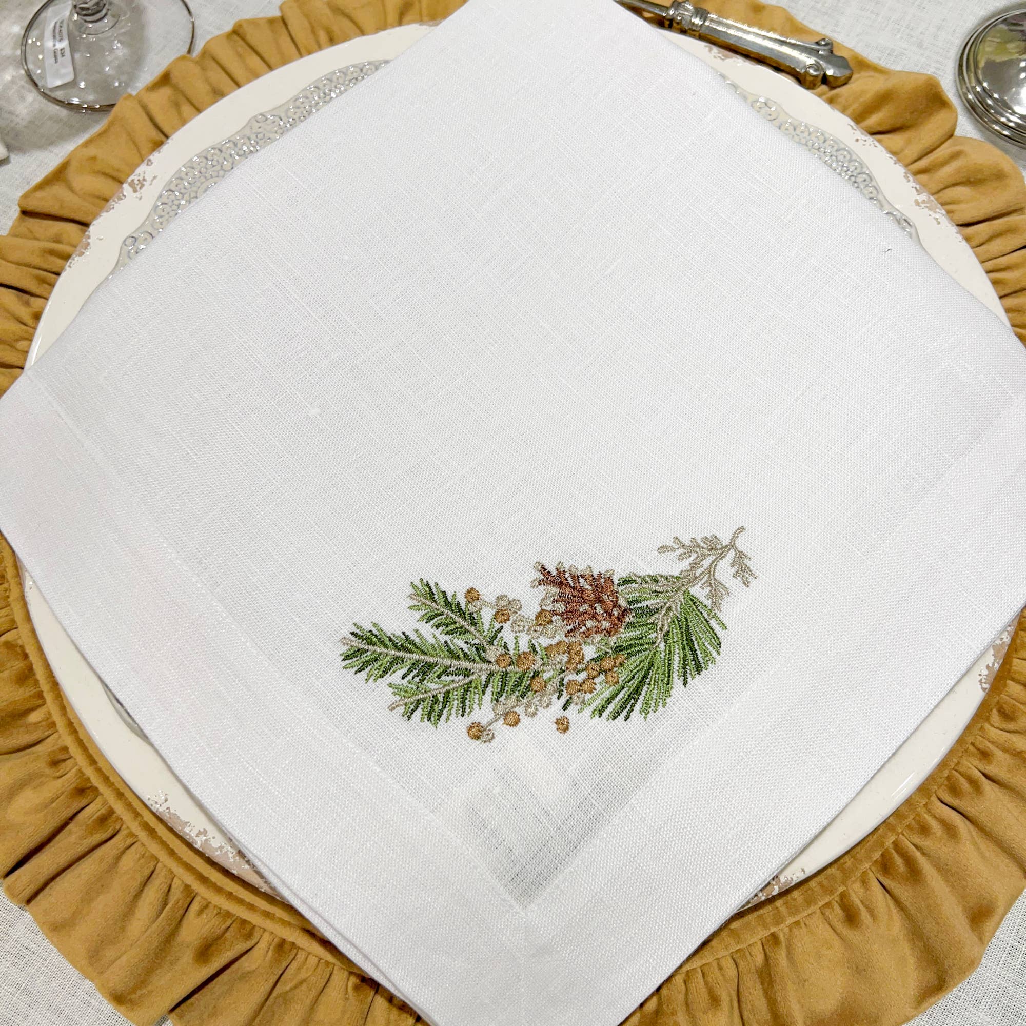 Fall Sprig Large Napkin, Set of 4 - Arte Italica & Crown Linen Designs (22in sq)