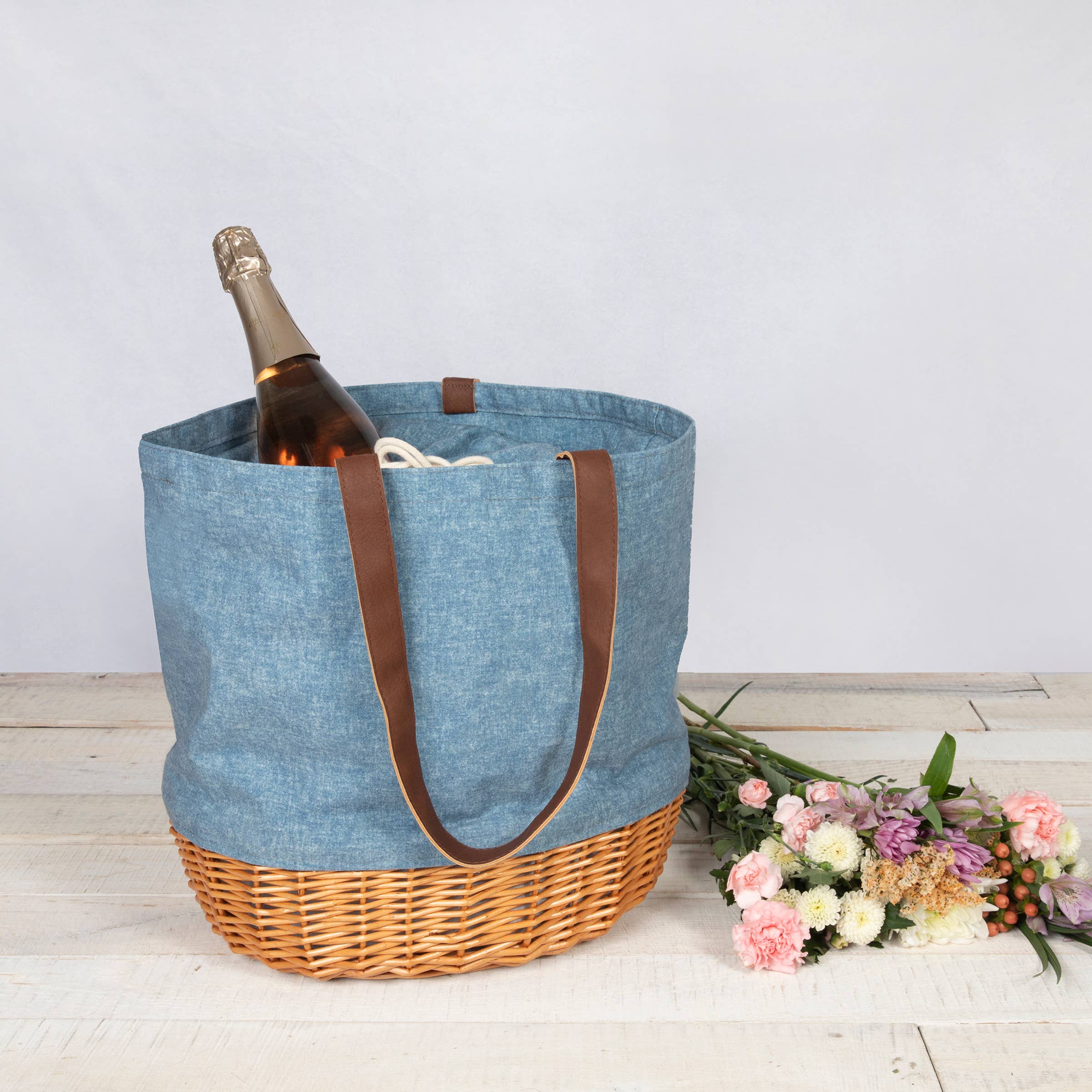Coronado Canvas & Willow Basket Tote, Denim / Natural Base