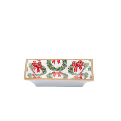 Holly Wreath Bow Enameled Landry Tray - Jaye's Studio