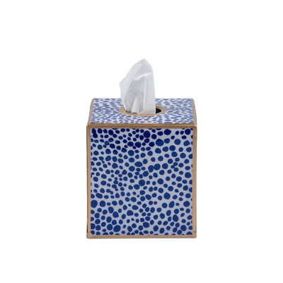 Shagreen Enameled Tissue Box Cover, Blue & White
