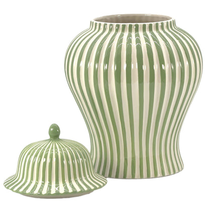 Green & White Candy Cane Striped Ceramic Vase, 18in