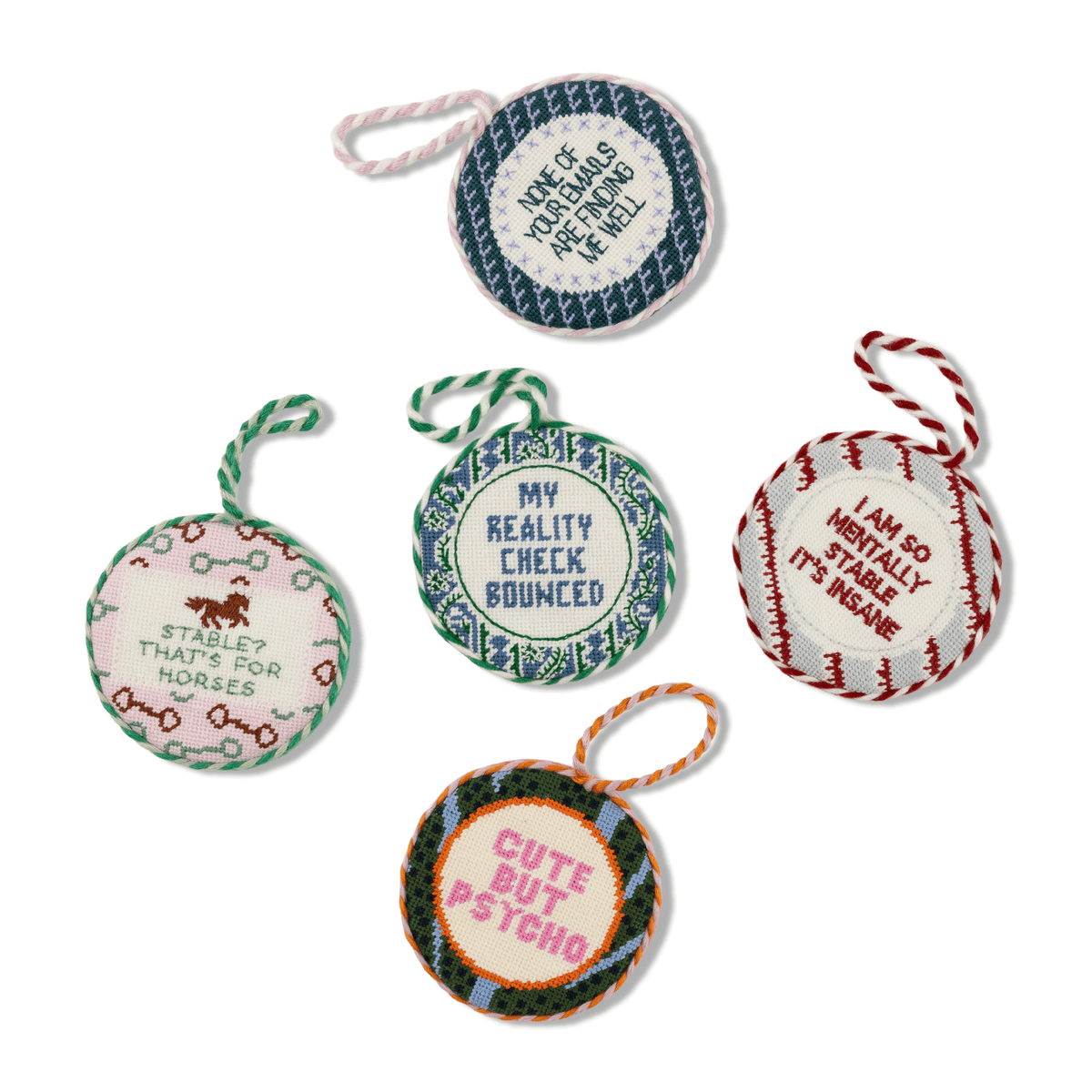 Reality Check Bounced Needlepoint Ornament - Furbish Studios