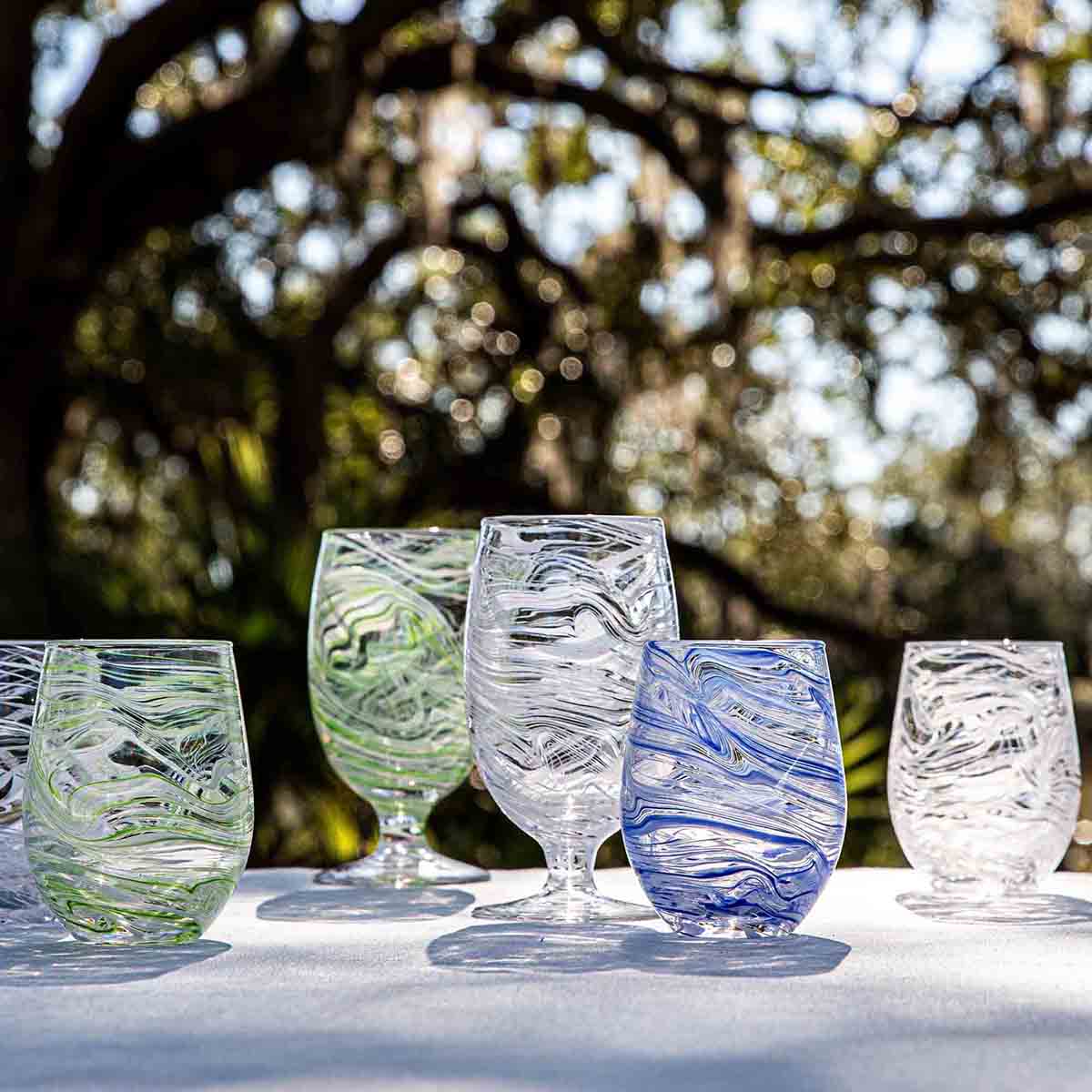 Puro Marbled Stemless Wine Glass - Green