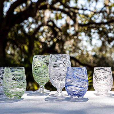 Puro Marbled Stemless Wine Glass - Green