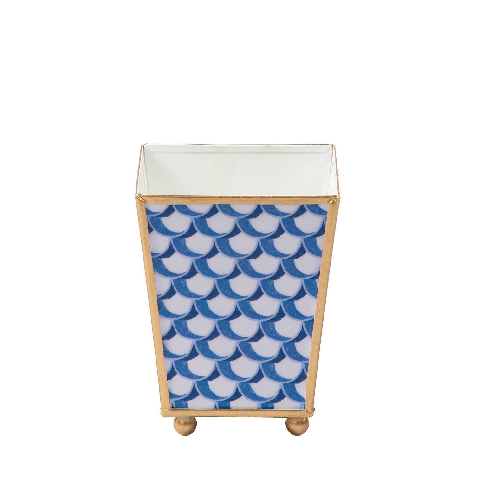 Scales Enameled Square Cachepot Planter, Blue (6-in)