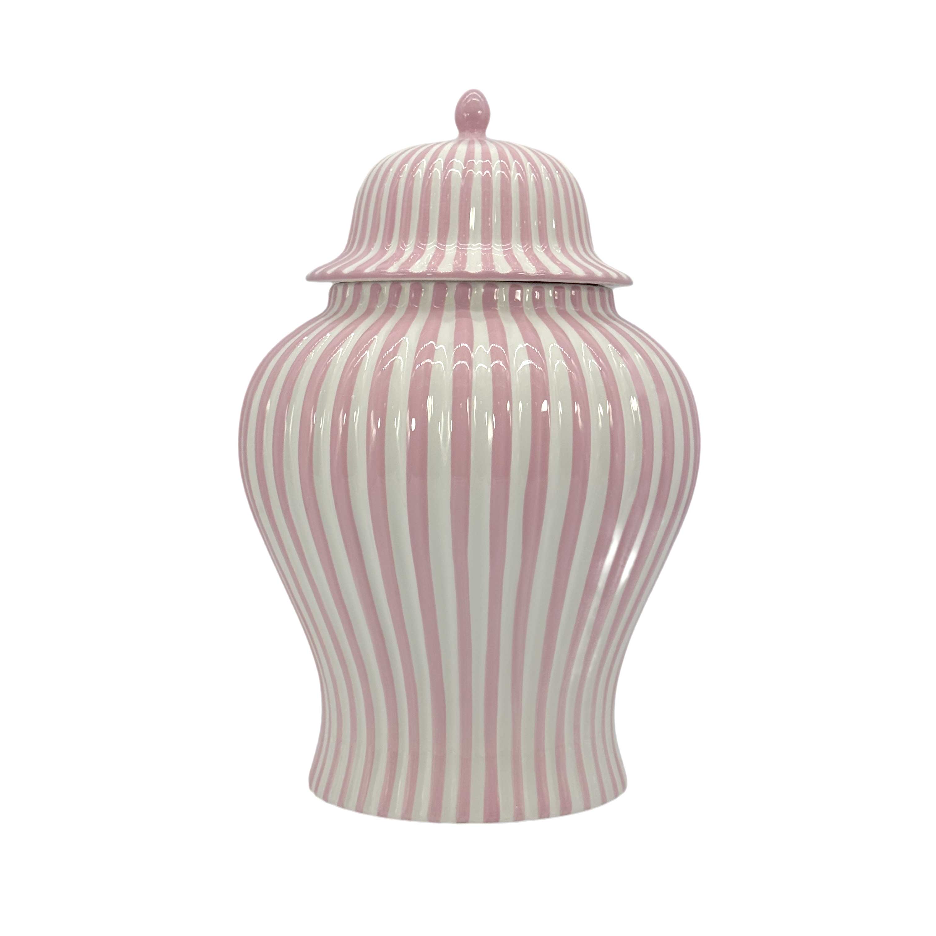 Pink & White Candy Cane Striped Ceramic Vase 18in