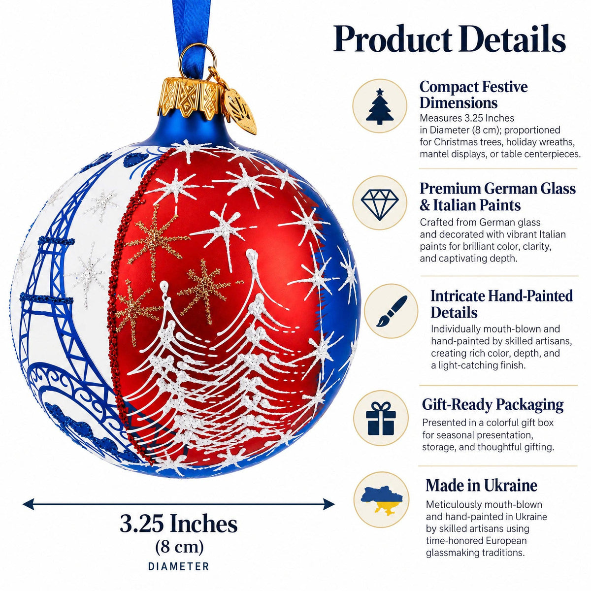 Eiffel Tower Glass Ornament (3.25in)