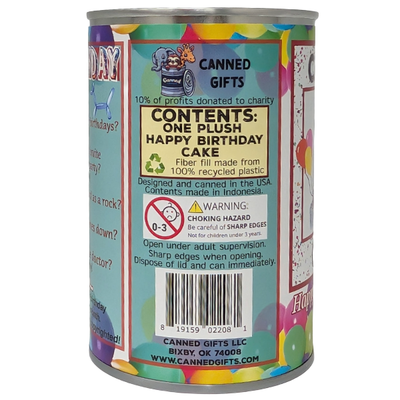 Canned Plush B-day Cake, Foil Lid