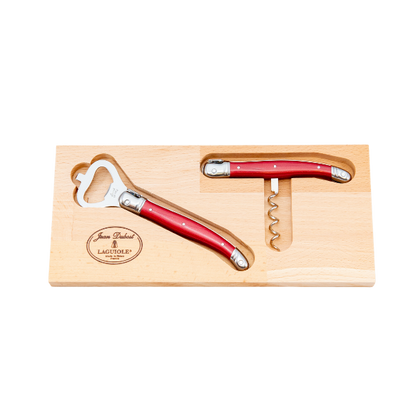 Corkscrew & Bottle Opener Set,  Red - Jean Dubost Laguiole