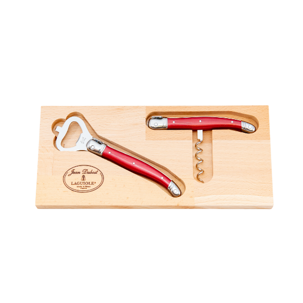 Corkscrew & Bottle Opener Set,  Red - Jean Dubost Laguiole