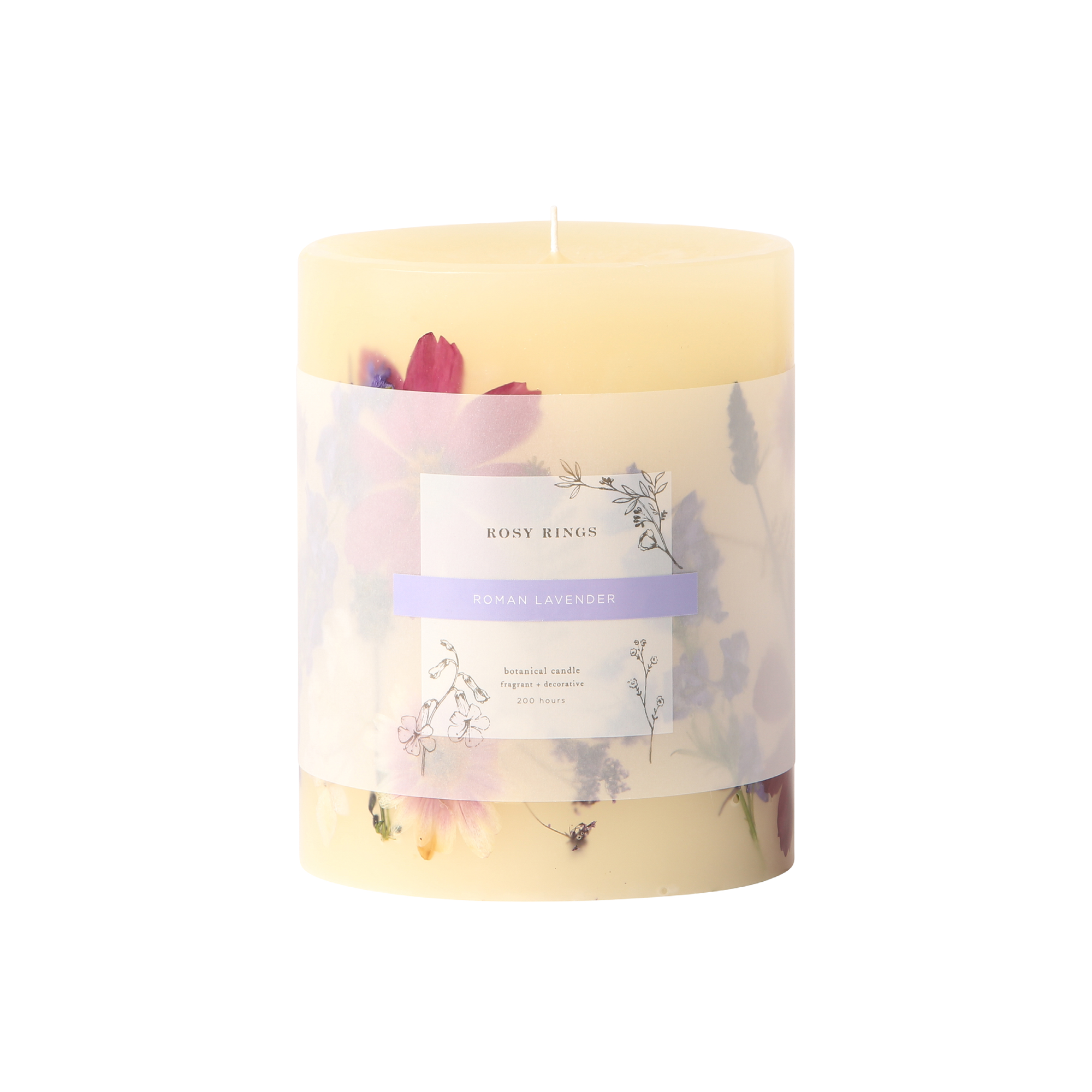 Roman Lavender Botanical Scented Candle - Rosy Rings (5in dia x 6.5in tall)