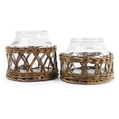 Glass & Woven Willow Canister / Vase (MEDIUM)