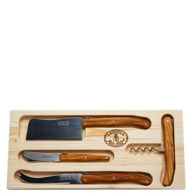 Cheese & Wine 4-Piece Set, Olive Wood - Jean Dubost Laguiole