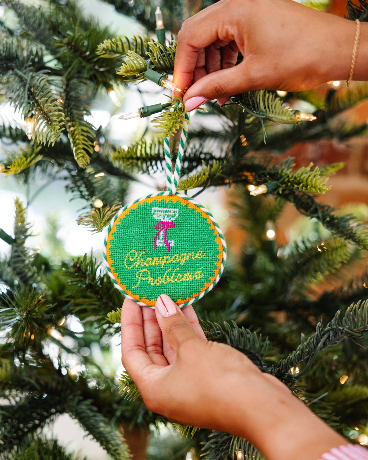 Champagne Problems Needlepoint Ornament - Furbish Studios