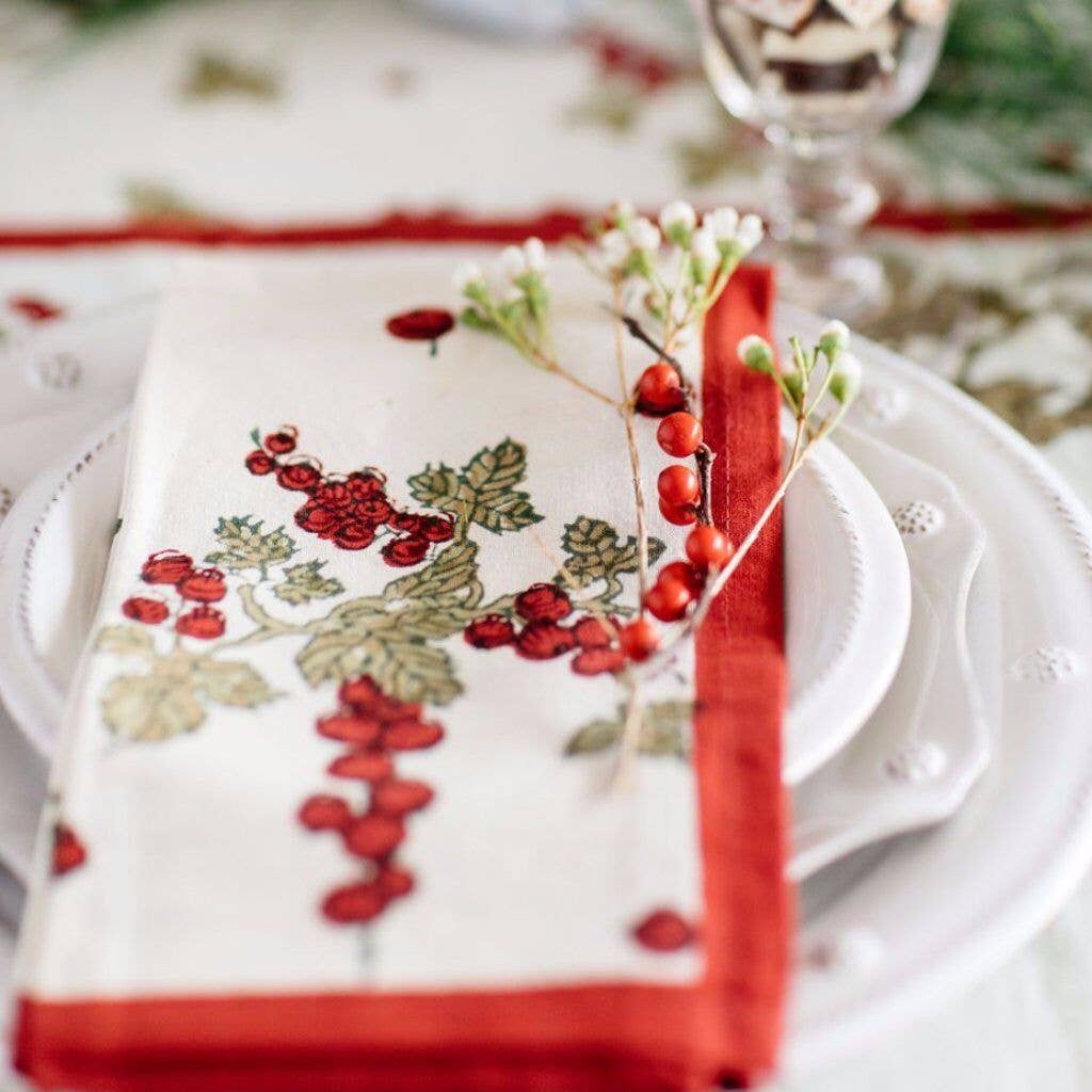 Dinner Napkins, Gooseberry Red & Green (Set of 6) - Couleur Nature Paris (19in sq)