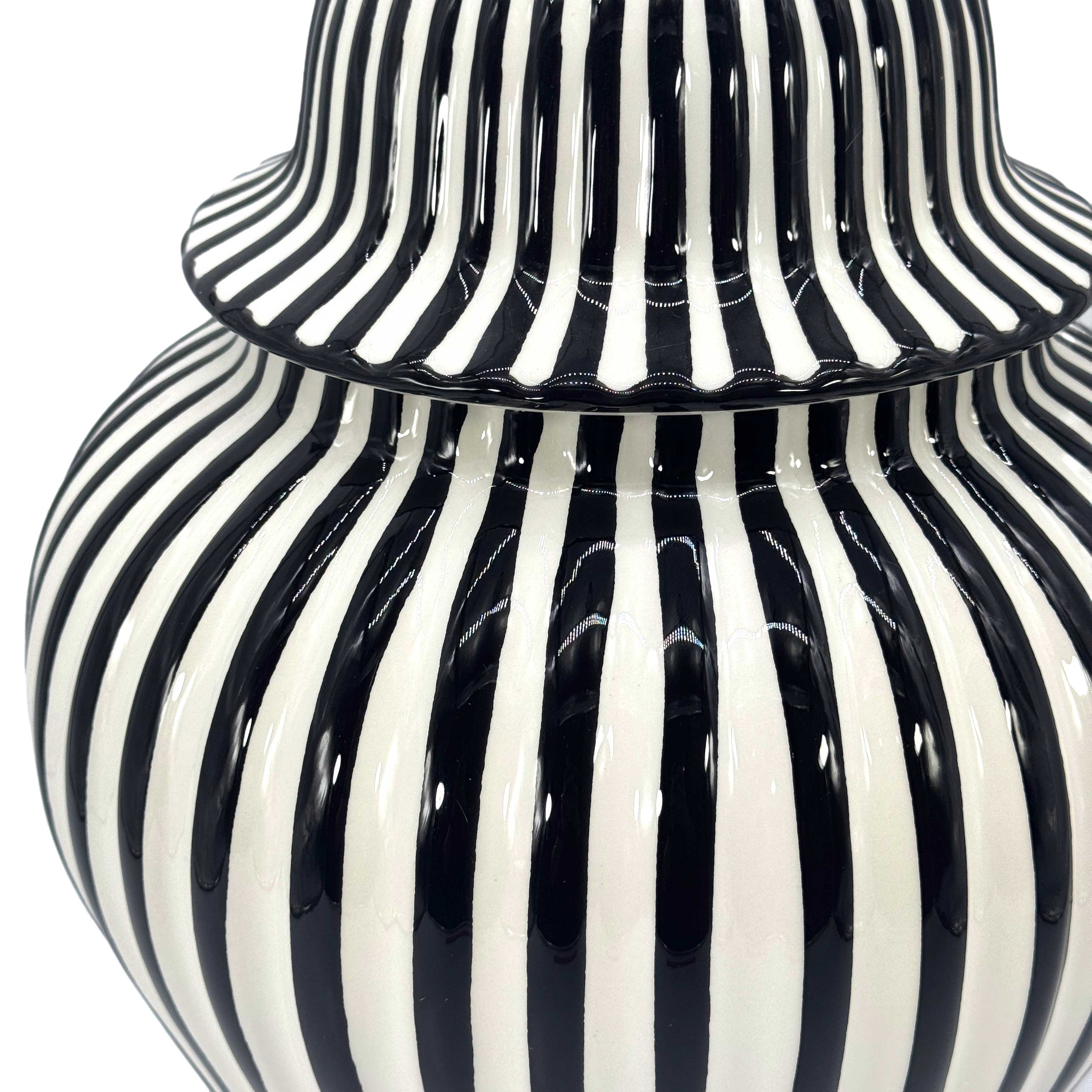 Black & White Candy Cane Striped Ceramic Vase, 18in