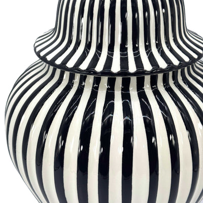 Black & White Candy Cane Striped Ceramic Vase, 18in