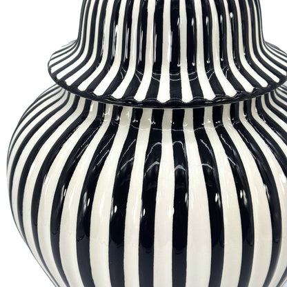 Black & White Candy Cane Striped Ceramic Vase, 18in