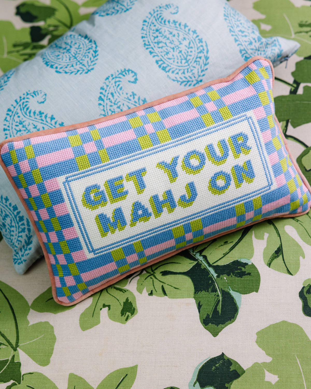 Get Your Mahj On, Needlepoint Pillow - Furbish Studio