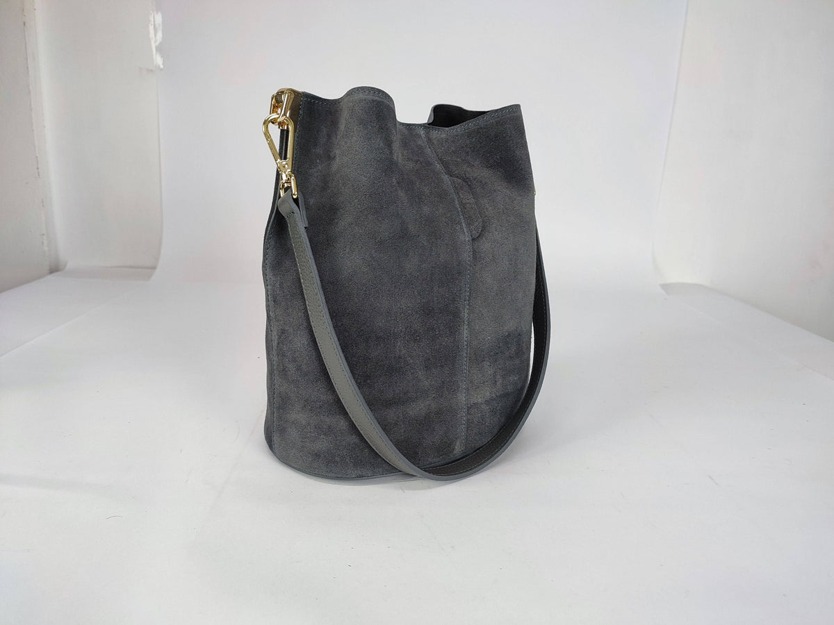 Grey Suede Bucket Bag - Jijou Capri
