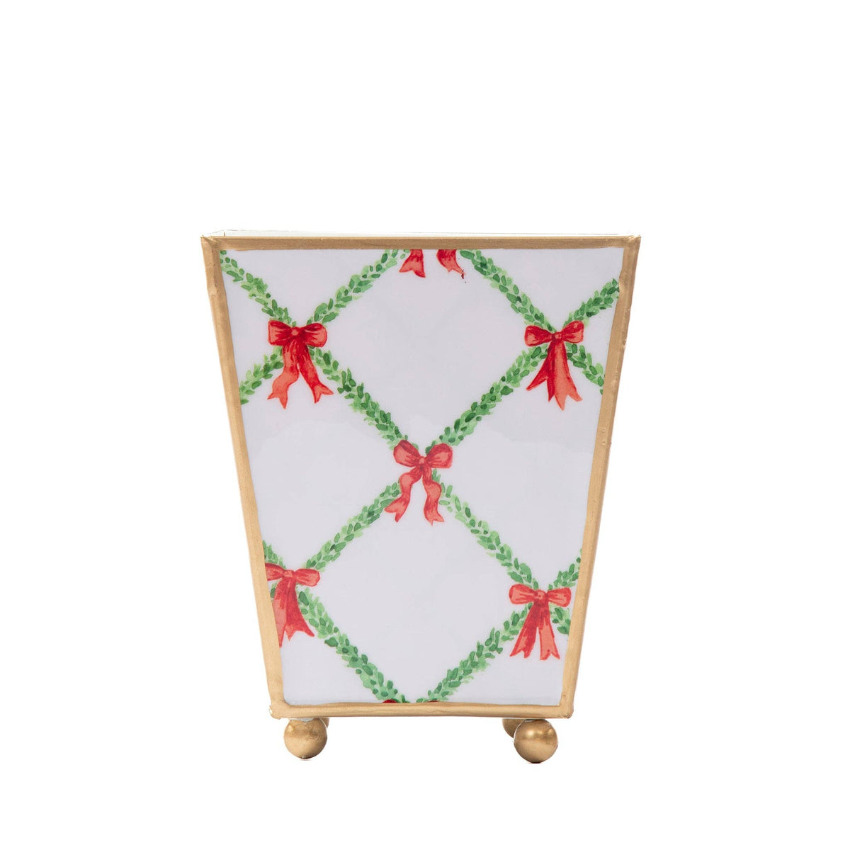 Cachepot, Bow Trellis Enameled Square Planter, Red & Green - Jaye's Studio (6in)
