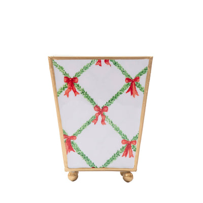 Cachepot, Bow Trellis Enameled Square Planter, Red & Green - Jaye's Studio (6in)