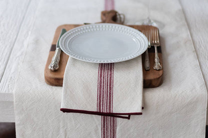 Dinner Napkins, Vintage Merlot Red Stripe, Set of 4