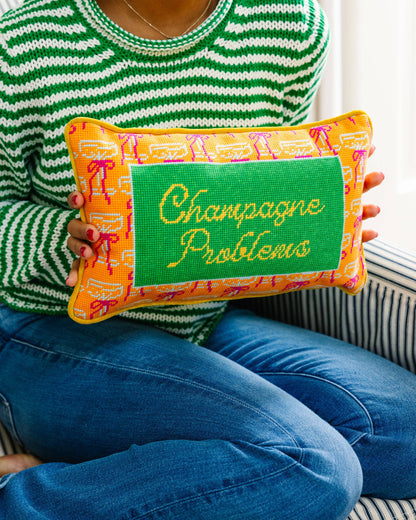 Champagne Problems Needlepoint Pillow - Furbish Studio