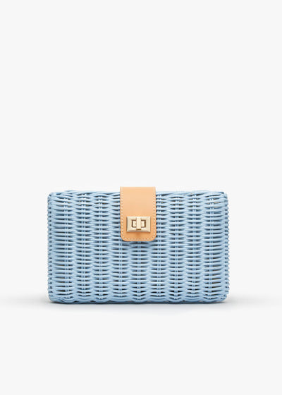 White, Lou Wicker Clutch Bag with Gold Toned Turn Lock - Kayu
