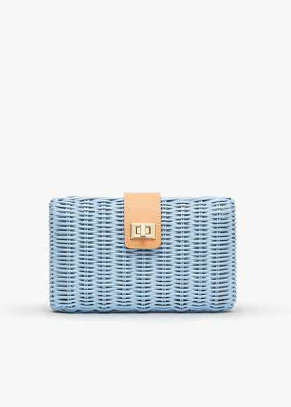 Natural, Lou Wicker Clutch with Gold Toned Turn Lock - Kayu