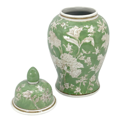 Green & White Chinoiserie Ginger Jar, 14in