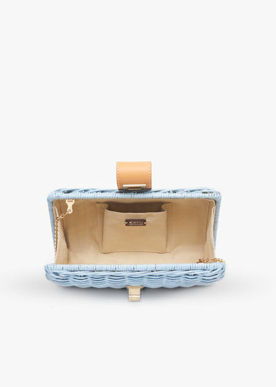 White, Lou Wicker Clutch Bag with Gold Toned Turn Lock - Kayu
