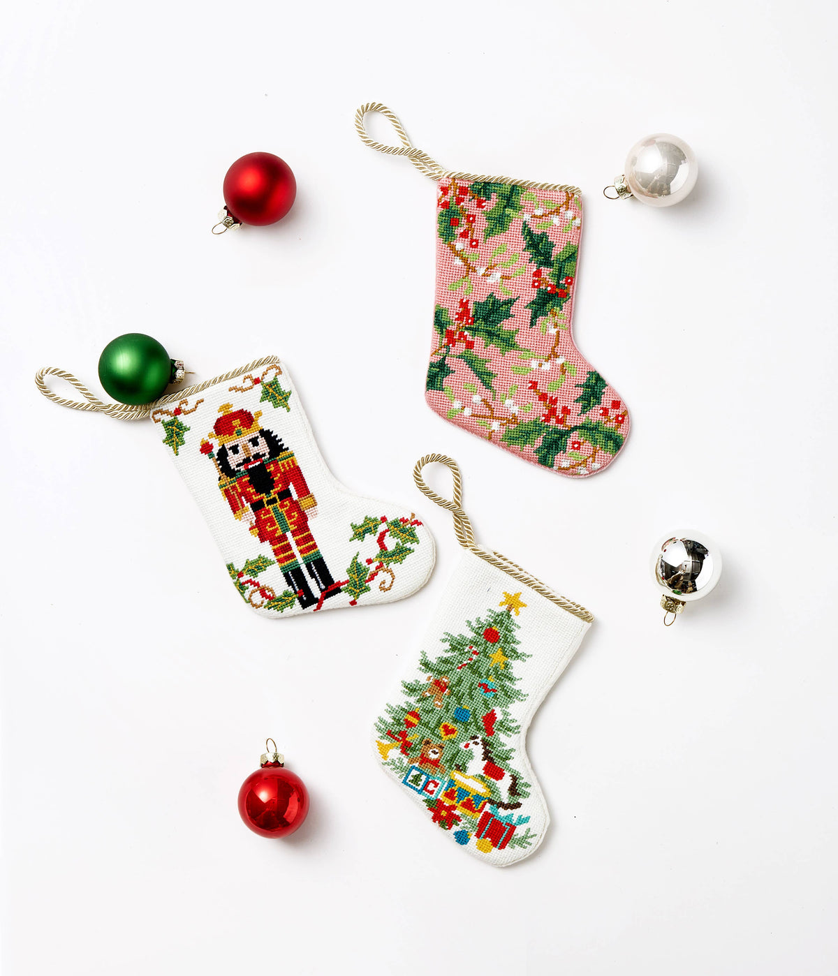 Holly Embroidered Mini Stocking