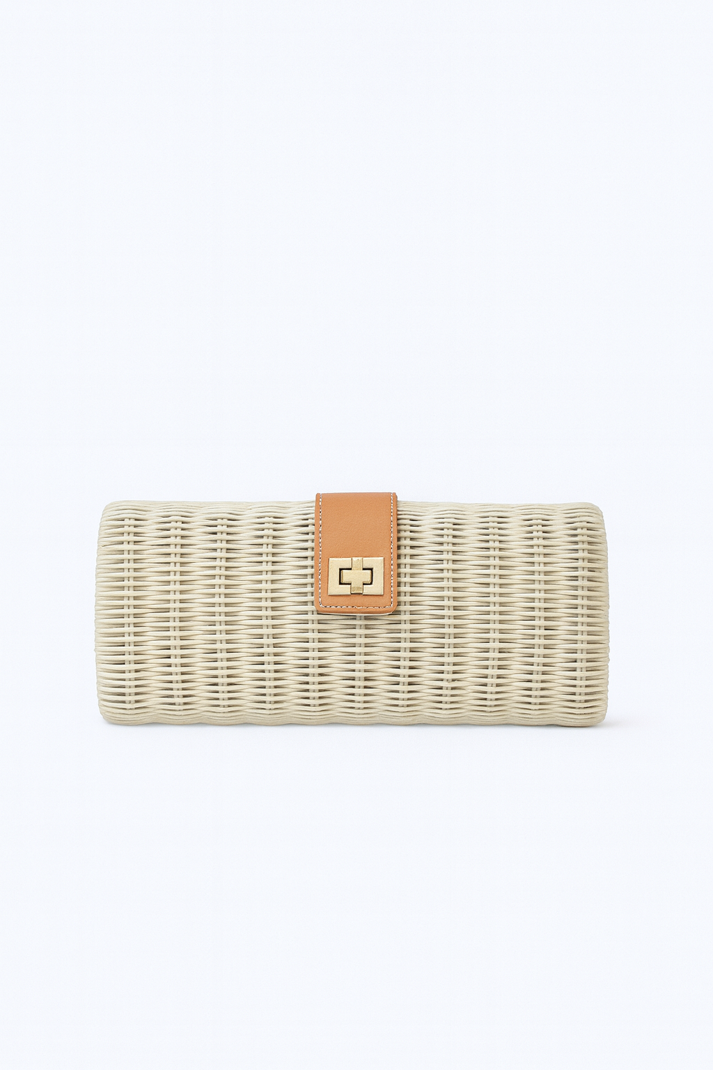 Luanne Wicker Clutch Bag with Gold Toned Turn Lock - Kayu