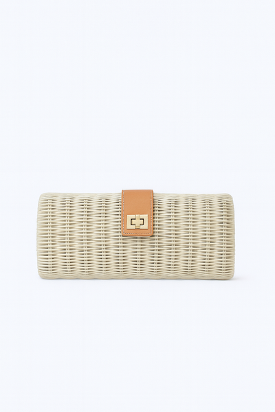 Luanne Wicker Clutch Bag with Gold Toned Turn Lock - Kayu