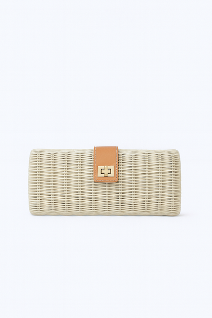 Luanne Wicker Clutch Bag with Gold Toned Turn Lock - Kayu