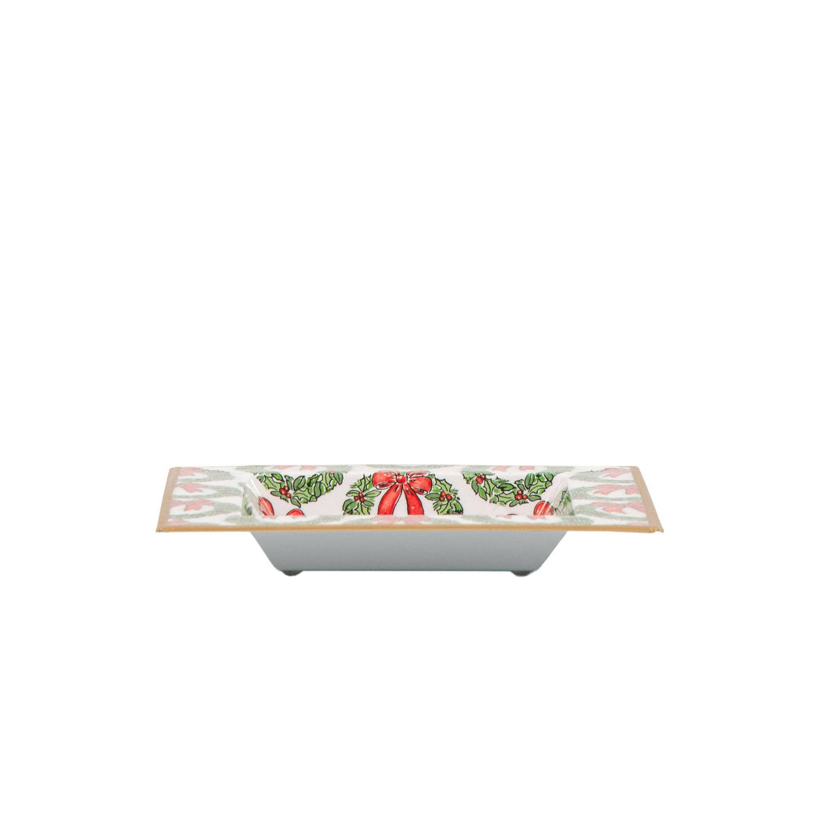 Holly Wreath Bow Enameled Tori Trinket Tray - Jaye's Studio