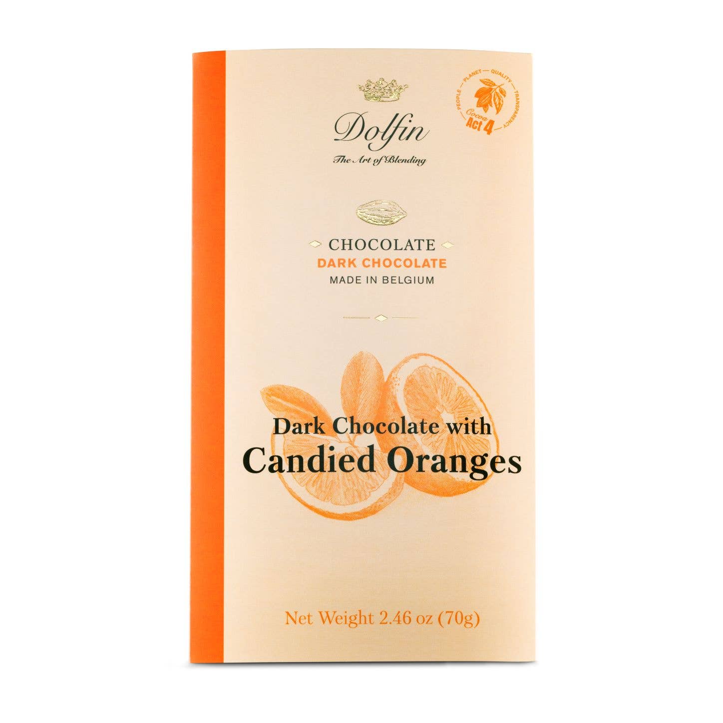 Dark Bar with Orange Peel, 60% Cocoa - Dolfin (2.5oz / 70g)